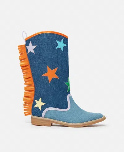 Stella Mccartney Star Fringed Western Boots In Blue