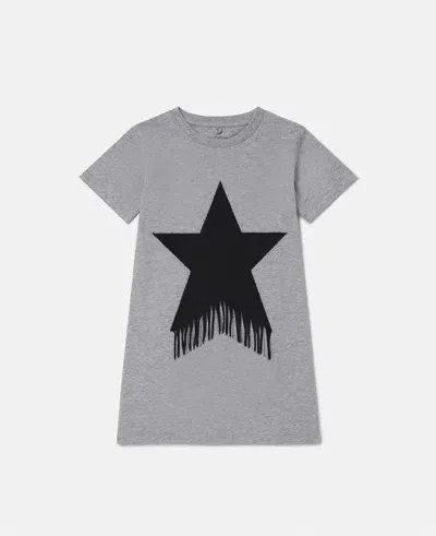 Stella Mccartney Star Graphic Fringed T-shirt Dress In Grey