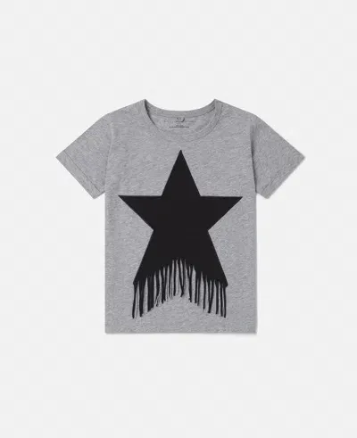 Stella Mccartney Kids' Star Graphic Fringed T-shirt In Grey