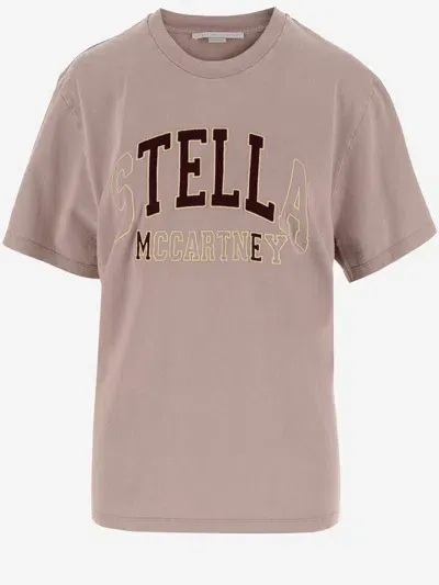 Stella Mccartney Stella Mc Cartney Cotton T Shirt With Logo In Light Brown