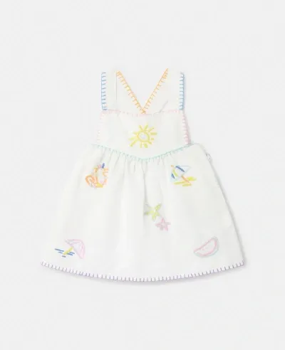 Stella Mccartney Kids' Summer Doodles Embroidery Pinafore Dress In Ivory