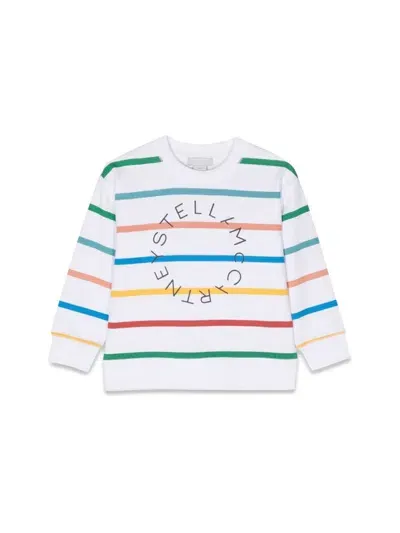 Stella Mccartney Kids' Logo Striped Cotton Jersey Sweatshirt In White