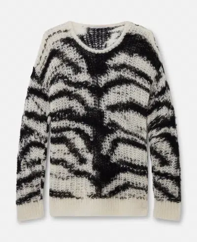 Stella Mccartney Tiger Pattern Open-knit Sweater In White