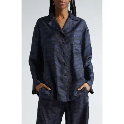 Stella Mccartney Tiger Stripe Silk Button-up Pajama Shirt In 4101 - Ink