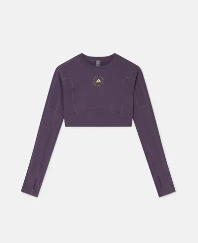 Stella Mccartney Truestrength Long Sleeve Yoga Crop Top In Trace Purple