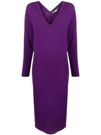 Stella Mccartney V-neck Knitted Midi Dress In Purple