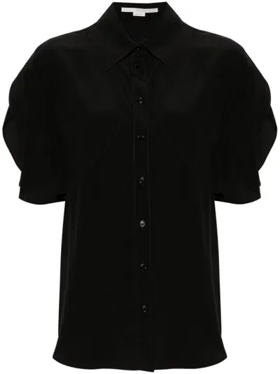 Stella Mccartney Silk Shirt With Elegant Flutter Sleeves And Sophisticated Button Detail In Black