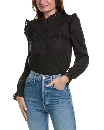 Stellah Textured Velvet Long-sleeve Top In Black