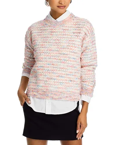 Stellah Button Trim Boat Neck Sweater In Rose