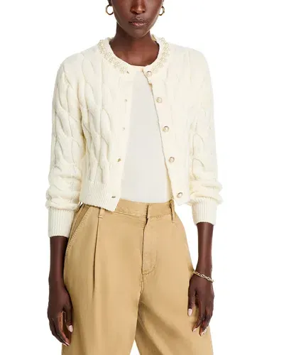 Stellah Pearl Trim Cable Knit Cardigan In Cream