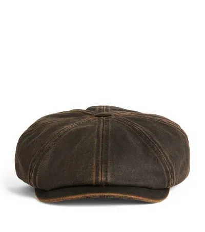 Stetson Waxed Hatteras Flat Cap In Brown