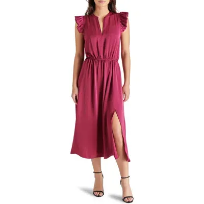 Steve Madden Allegra Ruffle Sleeve Satin Midi Dress In Forest Ber