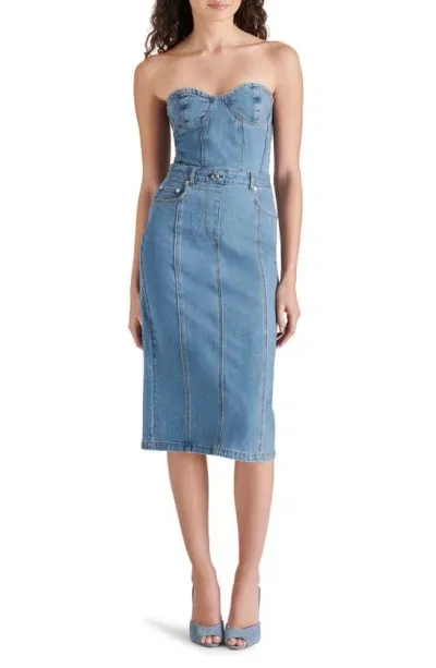 Steve Madden Anya Strapless Corset Denim Dress In Light Blue