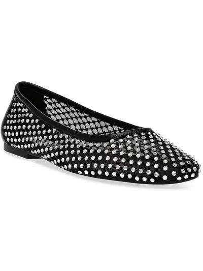 Steve Madden Women's Auden Slip On Square Toe Ballet Flats In Black Rhinestone,mesh