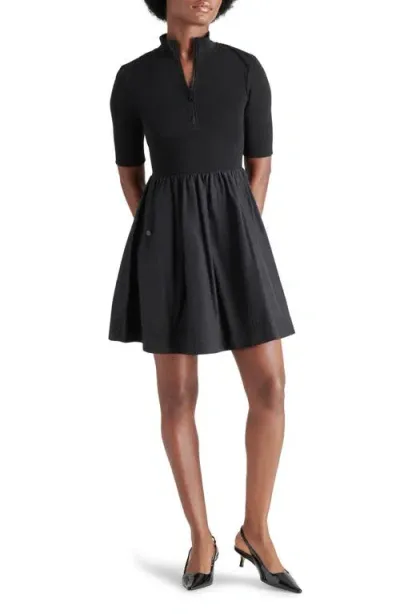 Steve Madden Berlina Half Zip Mixed Media Dress In Black