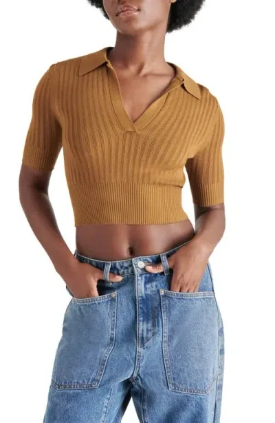 Steve Madden Charlise Rib Crop Polo Sweater In Toffee