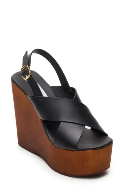 Steve Madden Galaxy Platform Wedge Sandal In Black Leather