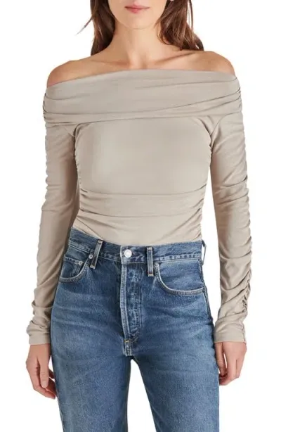 Steve Madden Jolie Off The Shoulder Long Sleeve Bodysuit In Light Slate