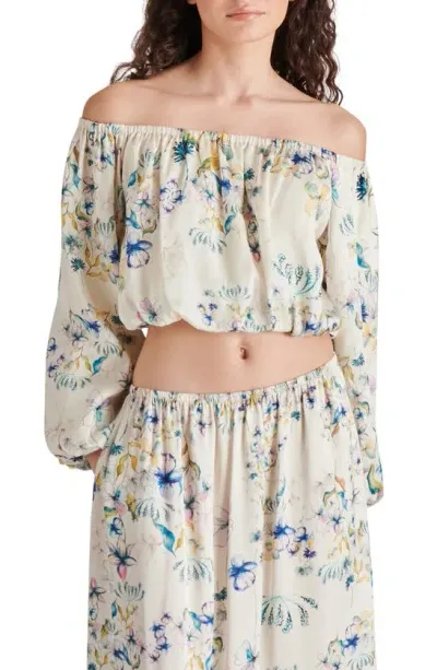 Steve Madden Katana Floral Off The Shoulder Crop Top In Cream