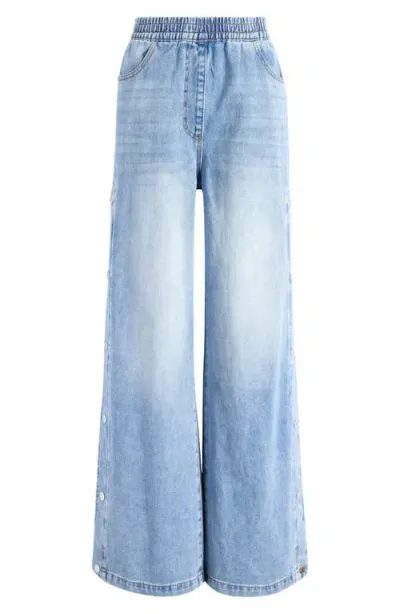 Steve Madden Keenie Side Snap Pull On Denim Pants In Medium Blue