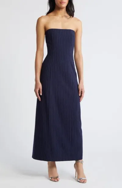 Steve Madden Lexington Pinstripe Strapless Maxi Dress In Navy