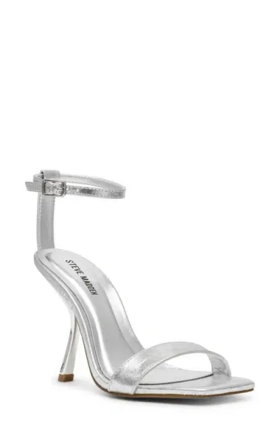 Steve Madden Luxedo Ankle Strap Sandal In Silver Leather