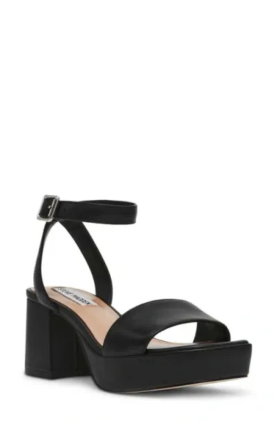 Steve Madden Mercerr Ankle Strap Platform Sandal In Black Leather