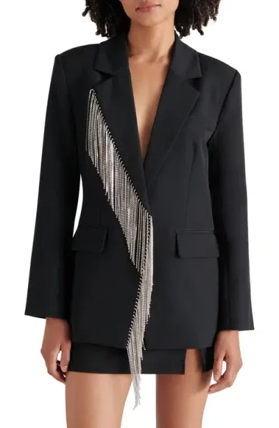 Steve Madden Nellie Rhinestone Fringe Blazer In Black Onyx