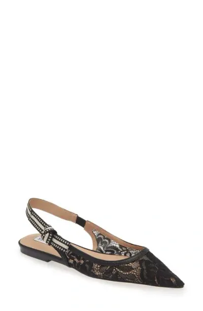 Steve Madden Olsen Slingback Pointed Toe Flat In Black Lace