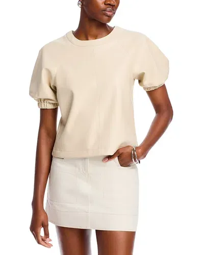 Steve Madden Reilly Faux Leather Puff Sleeve Top In Bone