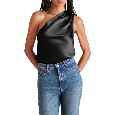 Steve Madden Sapphire Satin One Shoulder Bodysuit In Black