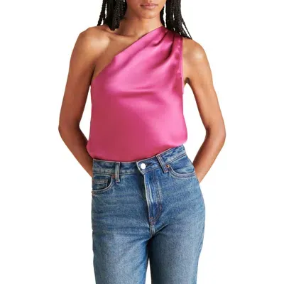 Steve Madden Sapphire Satin One Shoulder Bodysuit In Bright Rose