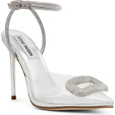 Steve Madden Vienna Pointed Toe Ankle Strap Pump In Clear/silver