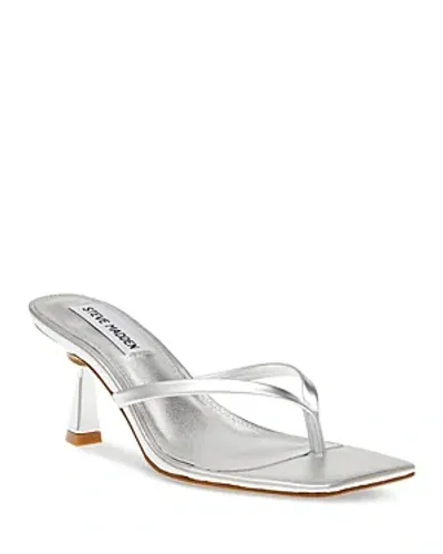 Steve Madden Women's Allies Slip On Thong High Heel Sandals In Silver Metallic