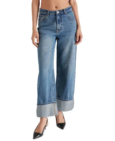 Steve Madden Women's Noeli Wide-leg Cuffed Jeans In Blue Denim