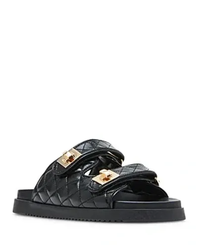 Steve Madden Women's Schmona Double Turn Lock Slide Sandals In Black Leather