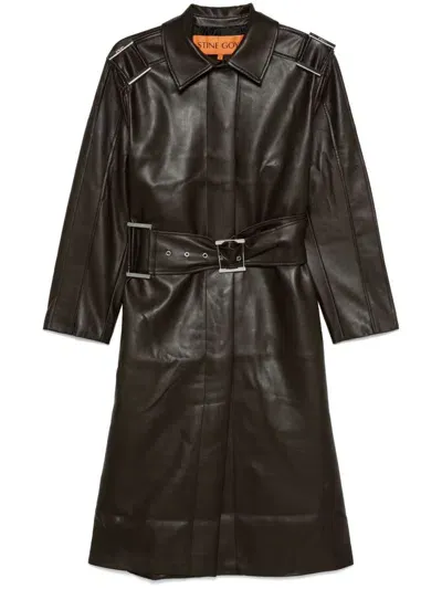 Stine Goya Belted Faux-leather Coat In Chocolate