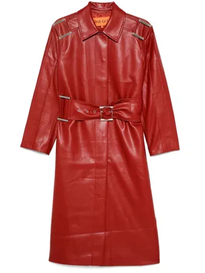 Stine Goya Belted Faux-leather Coat In Red Ochre