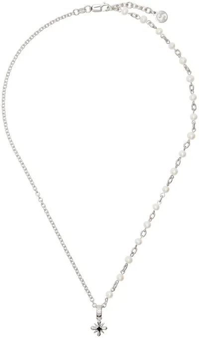 Stolen Girlfriends Club Silver Star Crossed Necklace In Silv925-black Spinel