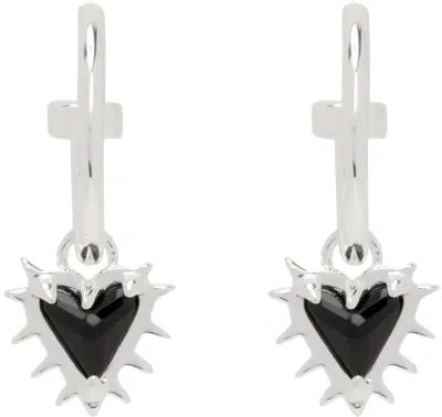 Stolen Girlfriends Club Silver Talon Hear Anchor Sleepers Earrings In Sterling Silver Onyx