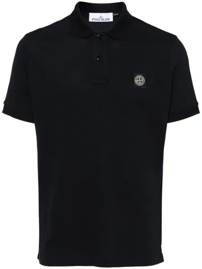 Stone Island Logo-appliquéd Cotton-blend Piqué Polo Shirt In Blue