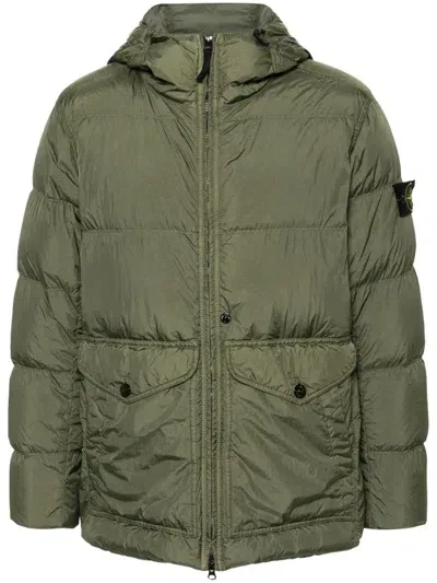 Stone Island Mens Musk Crinkle Reps Brand-badge Shell-down Jacket In Green