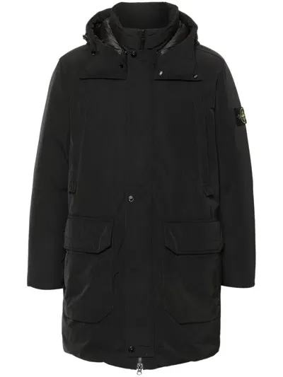 Stone Island Micro Twill Hooded Coat In Black