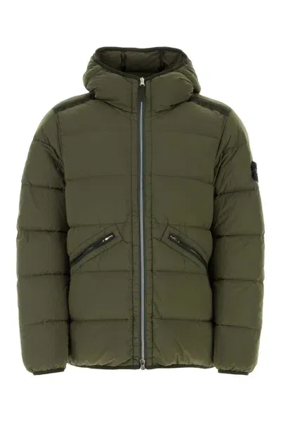 Stone Island Army Green Stretch Nylon Down Jacket