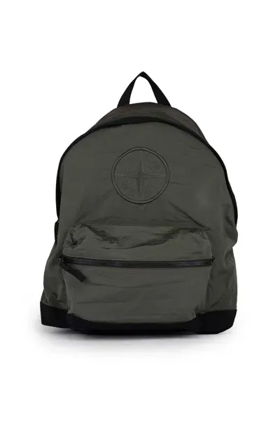 Stone Island Backpack With Compass Motif In Musk