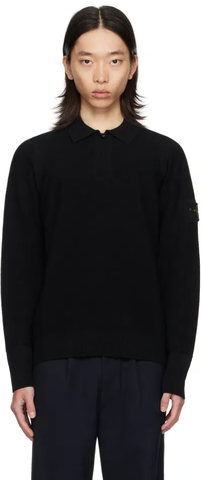 Stone Island Black Half-zip Polo In V0029 Black