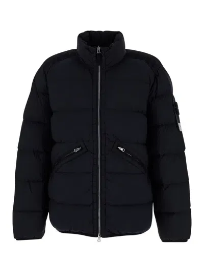 Stone Island Blue High Neck Down Jacket With Zip And Logo Patch In Polyamide Man In Black