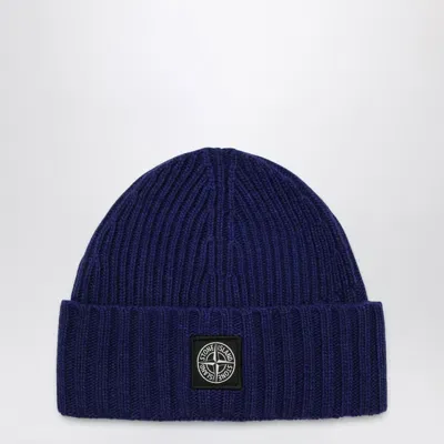 Stone Island Kids' Bright Blue Wool Cap With Logo Label