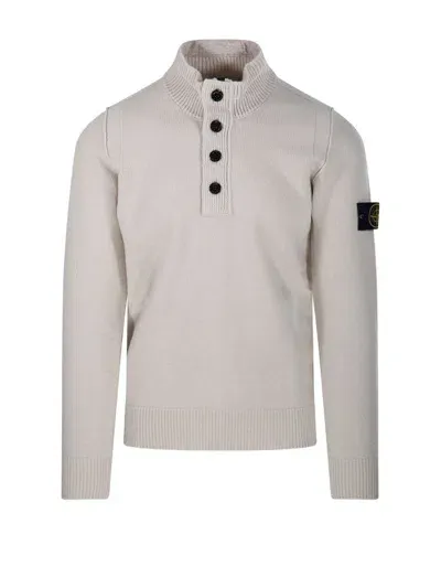 Stone Island Buttoned High Neck Sweater In Beige