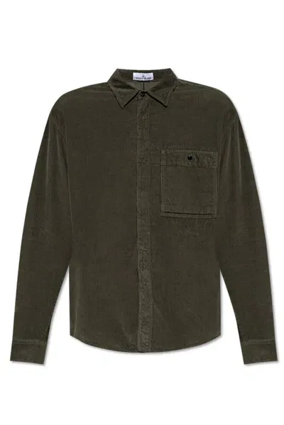 Stone Island Chest Pocket Corduroy Shirt In Green